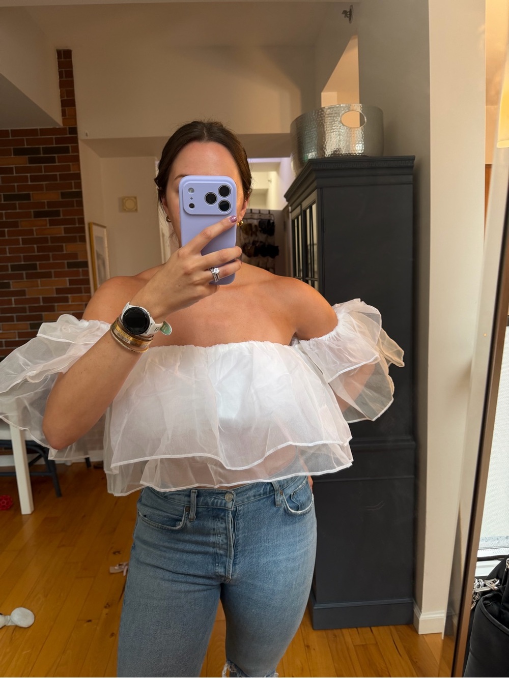Show Me Your MuMu White Off-Shoulder Ruffle Crop Top
